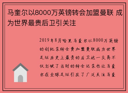 马奎尔以8000万英镑转会加盟曼联 成为世界最贵后卫引关注 马奎尔以8000万英镑转会加盟曼联 成为世界最贵后卫引关注